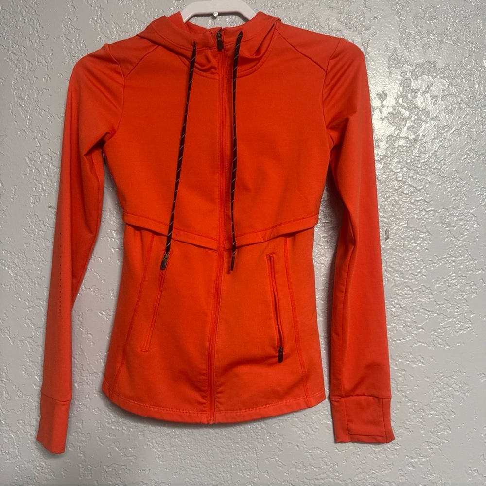 Zella Womens Hooded Jacket Sz XXS bright Orange  Full Zip Long Sleeve Drawstring